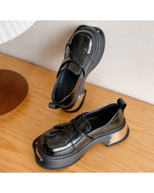 College Style Mary Janes Women's Shoes All-match Retro Artificial Leather Thick Bottom High Heels Pumps 2023 New Fashion