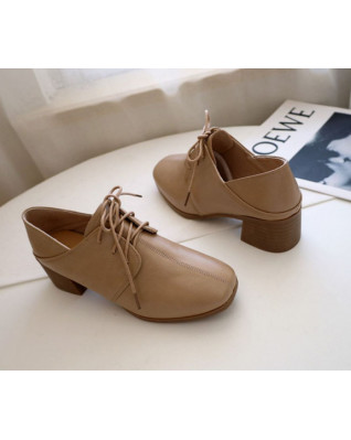 Retro College Style Small Leather Shoes British Style Thick High Heels Pumps Waterproof Sewing Thread 2023 Fashion Spring Autumn