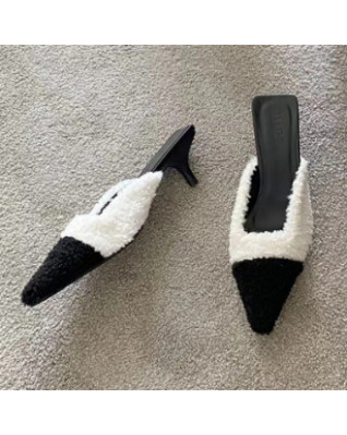 Color Matching Lamb Wool Keep Warm Women's Slippers Thin High Heels Women Outside Shoes Fashion Modern Slippers 2023 New